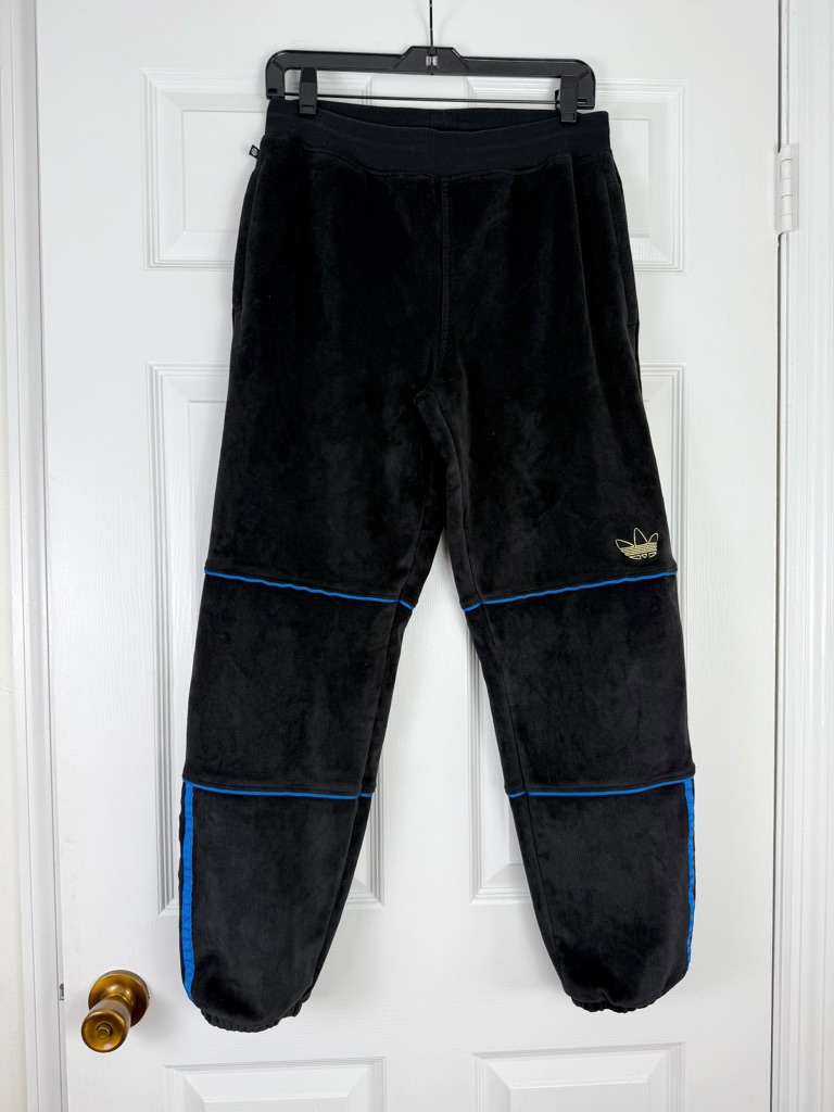 Adidas Tyshawn Black Velour Track Pants Men’s Small